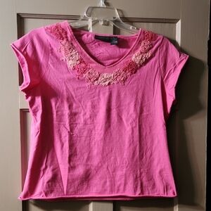Relativity Pink Embellished Cap Sleeve Tee